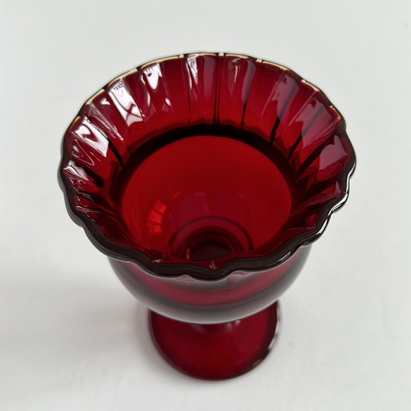 VTG Imperial Red Glass Compote Pedestal Candy Dish w Crimped Rim Hoffman House - Picture 8 of 8